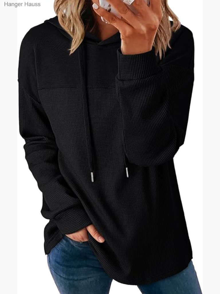 Lightweight Waffle Knit Hoodie Loose Fit Long Sleeve Pullover Casual